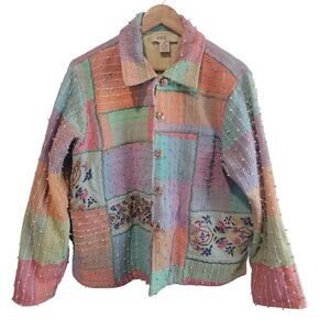 Anii by Natural Jacket Womens XL Purple Floral Embroidered Boho Indie Patchwork